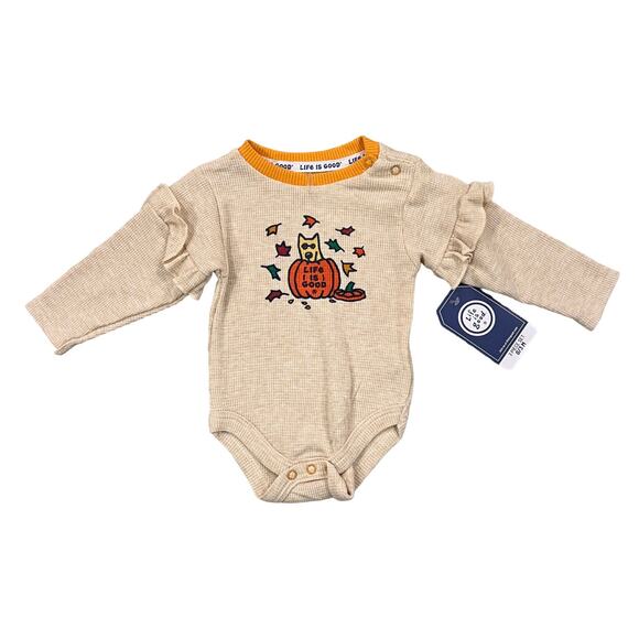 NWT Life is Good Baby Girl Fall Pumpkin Bodysuit, Jogger & Headband Set - 0-3M - Picture 2 of 8